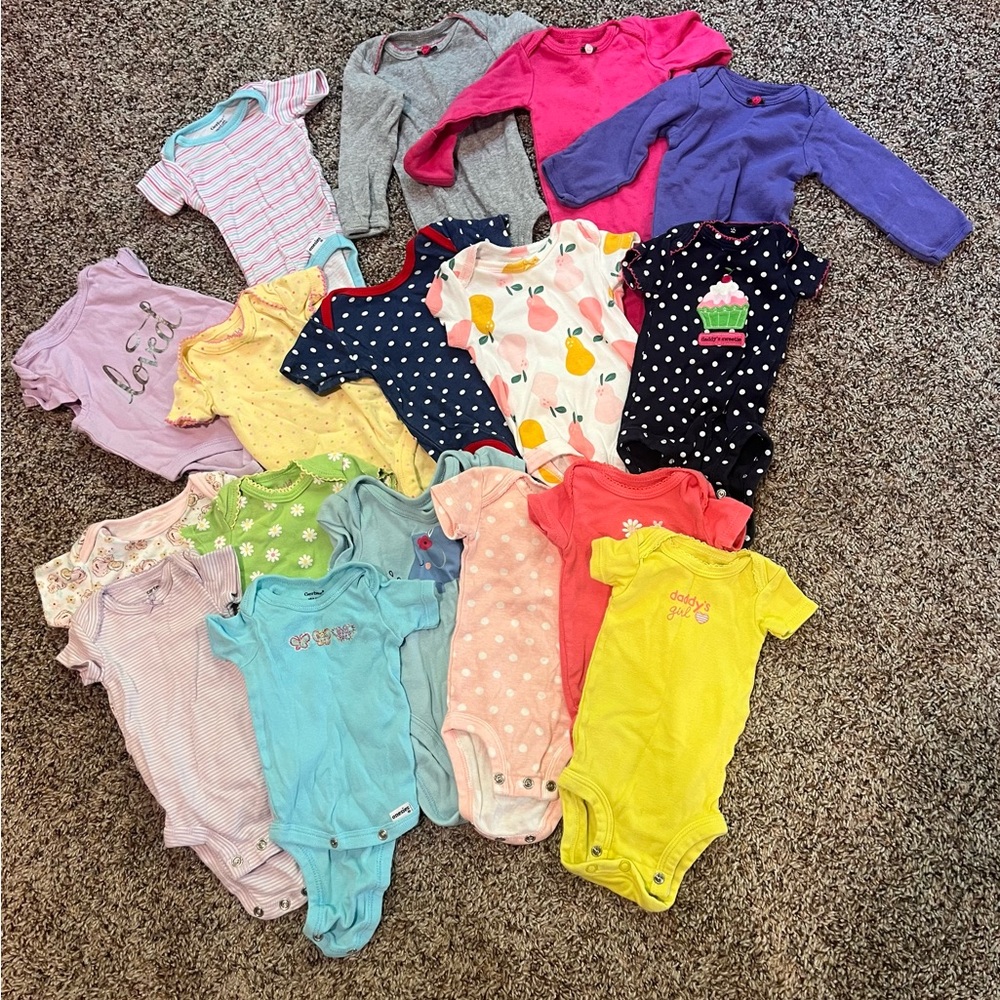 Newborn Baby Girl Wardrobe Bundle - Onesies, Pants, Sleepers